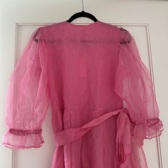 LoveShackFancy Stormi Maxi Dress Sz M Pink Silk Chiffon Wrap Style Tiered Skirt - Picture 12 of 12